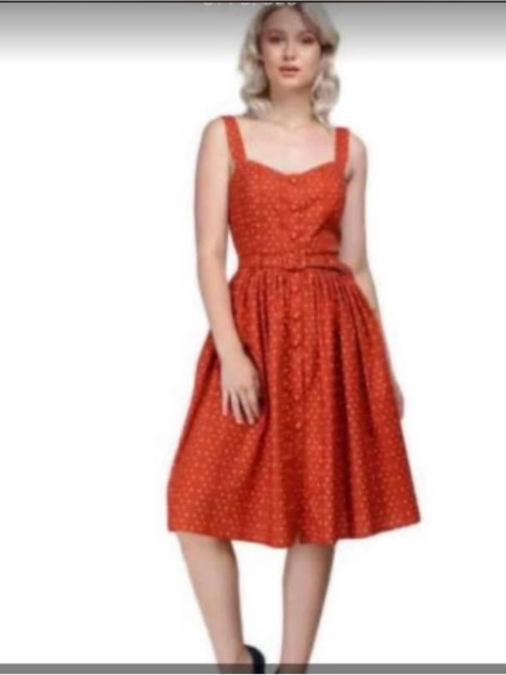 Collectif Jemima Polka Dot Swing Retro Orange Button front Dress size 18 NWT